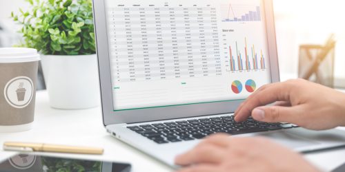 Budget planning, spreadsheet with report graph. Accounting or investment concept